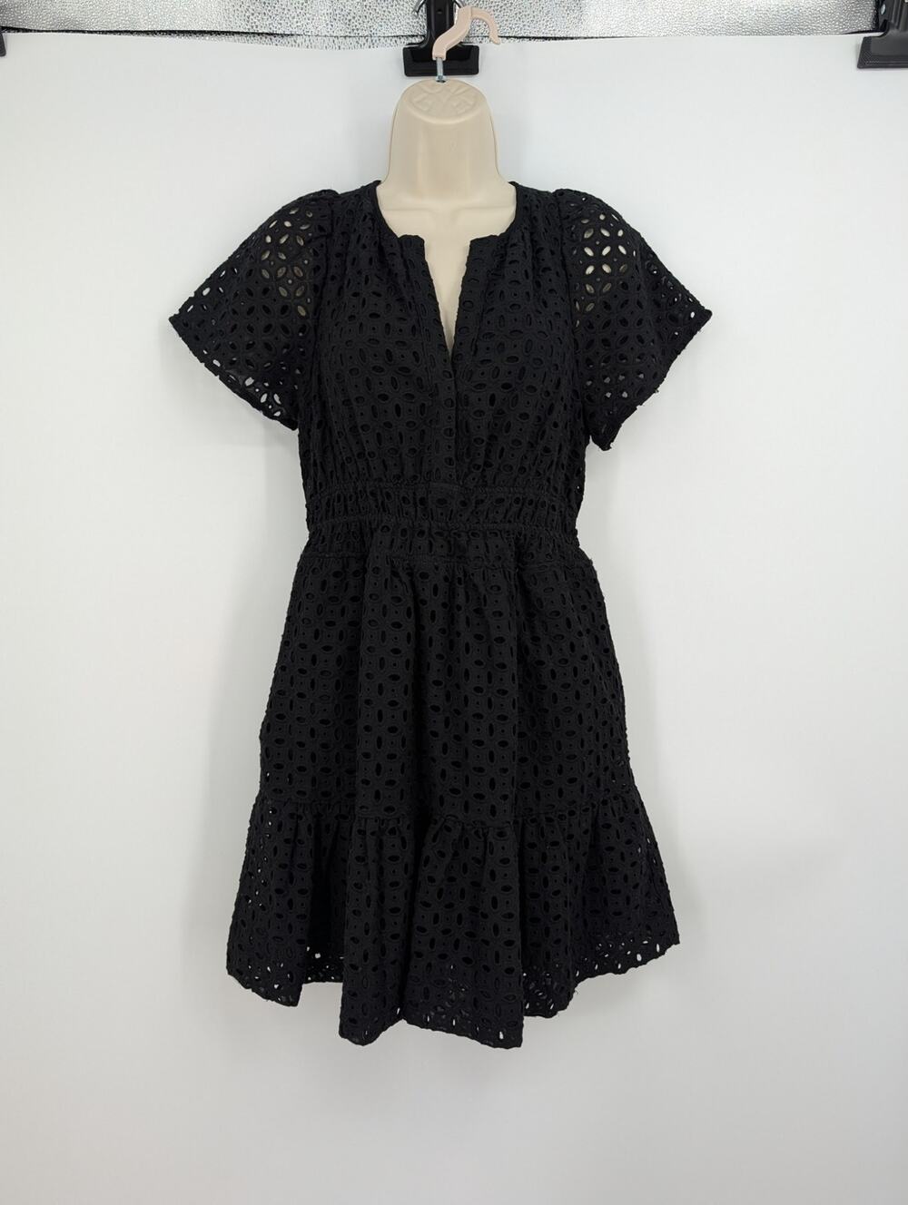 Anthropologie Somerset Eyelet Mini Dress XS Cottagecore Boho Peasant Country